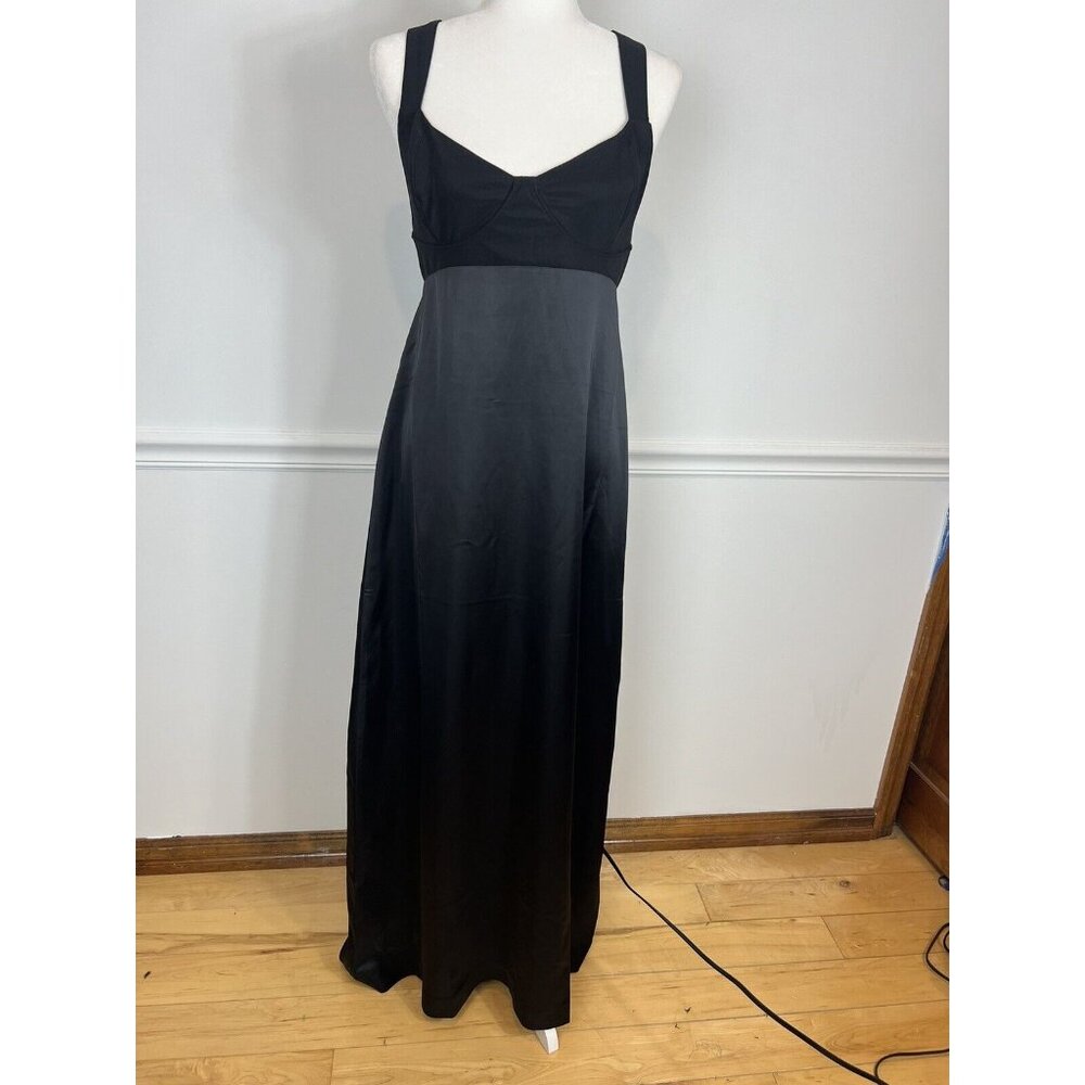 Free People Gia Dress Size 12 Black Satin Bodice Maxi Slinky Tie Back Boho New - Picture 5 of 10